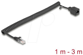 90672 RJ45 Coiled Cable plug to jack Cat.5e 1 m to 3 m black
