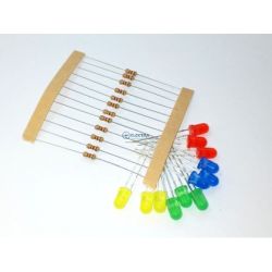 zestaw LED 5mm 12sztuk z rezystorami 1,2k