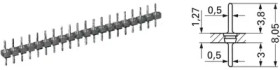 IC plug-in adapter strips with solder pins on both sides Ø 0.50 mm, 32 pole, pitch 2.54 mm, CuZn alloy, tin plated, 10043885