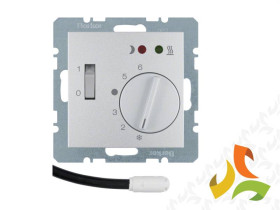 BERKER B.KWADRAT Regulator temperatury podłogowej z zestykiem zwiernym wyłącznikiem i 2 diodami LED aluminium mat lakierowany 20