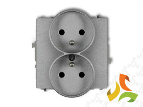 DECO Gniazdo podwójne z uziemieniem do ramki DECO Soft (przesłony torów prądowych) srebrny metalik 7DGPRSO-2zp KARLIK