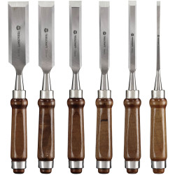 Toolcraft TO-7873785 Wood Chisel Set 6pc Steel Edges Wooden Handles Boxed