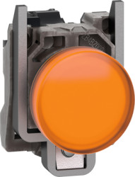 Signal light, with protection, 110-240 VAC, illuminable, waistband round, orange, front ring metal, mounting Ø 22.5 mm, XB4BVGM5