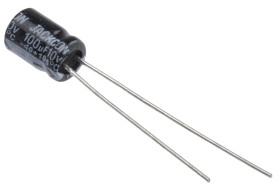 Kondensator 100μF 10V dc Radialny, Otwór przelotowy RS PRO roztaw: 2mm 5 (Dia.) x 7mm
