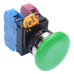 YW4B-A4E11G Green 22mm Metal Bezel Mushroom Maintained Push Button Switch 1NO-1NC IP65 IDEC