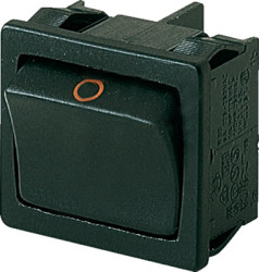 Rocker switch, black, 2 pole, (On)-Off, pushbutton (Form A (N/O)), 4 (2) A/250 VAC, IP40, unlit, printed, 1802.1221