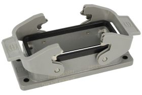Obudowa złącza; Han B; 09300161301; 16B; metal; proste; na panel; z 2 klamrami; niska konstrukcja; srebrny; IP67; Harting; RoHS