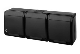 HERMES Gniazdo potrójne z klapką czarną Z/U natynkowe IP44 czarne 0323-09