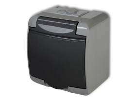 JUNIOR IP54 Gniazdo pojedyncze z uziemieniem (klapka grafitowa: przesłony torów prądowych) popielaty / grafitowy 30GHE-1p KARLIK