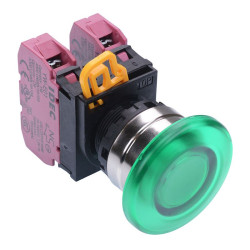 YW4L-M4E02Q0G Green 22mm Metal Bezel Mushroom Momentary Push Button Switch 2NC IP65 IDEC