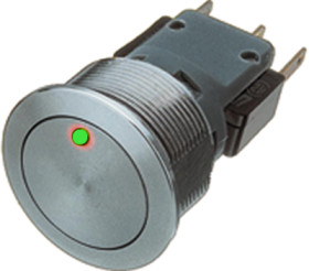Vandal-proof pushbutton, 1 pole, silver, illuminated  (green), 5 A/250 V, mounting Ø 19.1 mm, IP67, 1241.6623.1122000