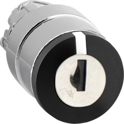 Key switch, 2 positions, unlit, latching, waistband round, black, front ring metal, 2 x 90°, mounting Ø 22 mm, ZB4BG2F015