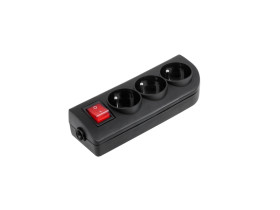 Gniazdo przedłużacza x 3 z uziemieniem i wyłącznikiem czarne GN-30W-2