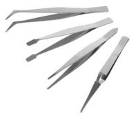 UM127.81 Zestaw 4 pęset metalowych: prosta, łopatkowa, kątowa, odwrotna