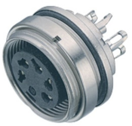 Panel socket, 6 pole, solder cup, screw locking, straight, 09 0124 80 06
