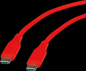 11029121 USB 2.0 cable, C plug to C plug, silicone, 60 W, red, 1 m