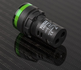 Kontrolka 230V ac Zielony RS PRO średnica wycięcia 22mm Montaż panelowy Śruba