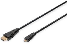 Connection cable, 1 m, black, HDMI plug type D (Micro), straight to HDMI plug type A, straight, AK-330115-010-S