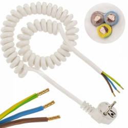 Przewód OMY spiralny H03VVH8-F z wtyczką 3x1,5 0,7m / 4m biały