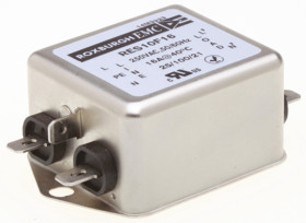 Filtr RFI 16A 1-fazowy 1MΩ 250 V AC DC → 400Hz 700 μH Roxburgh EMC Montaż w obudowie