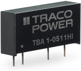 DC converter, 21.6-26.4 VDC, 1 W, 2 outputs, ±12 VDC, 82 % efficiency, TBA 1-2422HI