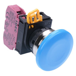 YW4B-M4E01S Blue 22mm Metal Bezel Mushroom Momentary Push Button Switch NC IP65 IDEC