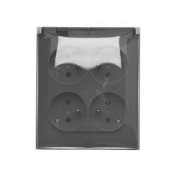 Simon Aquaclick Gniazdo natynkowe, 4-krotne z uziemieniem, klapka transp. z przesłonami, IP44, zaciski ciemnoszary ACGZ4Z/18A