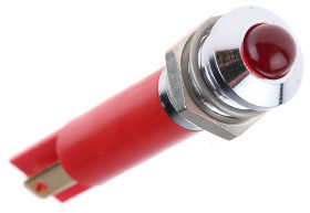 Lampka kontrolna do montażu panelowego 24V dc, czerwona 8mm Dioda LED migająca Chrom Końcówka lutownicza RS PRO