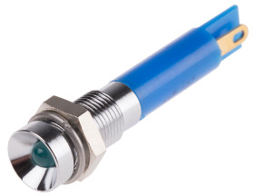 Lampka kontrolna do montażu panelowego 24V dc, niebieska 6mm LED Chrom Końcówka lutownicza RS PRO