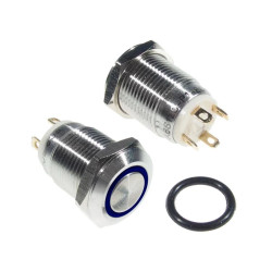 Przełącznik wandaloodporny W12F11EB12/S 12mm, monostabilny 1NO, podśw. 12V kraw. Niebieskie