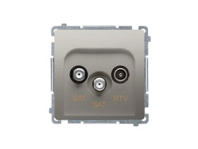 SIMON BASIC Gniazdo antenowe satelitarne podwójne końcowe SAT-SAT-RTV (moduł) 2xwejście: SAT: 5–2400 MHz RTV: 5–862 MHz satynowy
