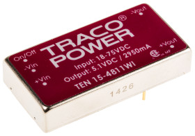 Przetwornica DC-DC, 15W, Uwe 18 → 75 V DC, Uwy 5V dc, Iwy 2.95A, TRACOPOWER