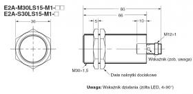 E2A-M30LS15-M1-B3, Czujnik indukcyjny, M30x1.5, PNP NO+NC, sr=15mm złącze M12x1, dł. obudowy 80mm, czoło zakryte, OMRON, E2AM30L