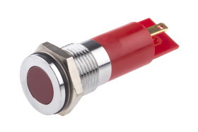 Lampka kontrolna do montażu panelowego 6 → 36V dc, czerwona 14mm LED Chrom Końcówka lutownicza RS PRO