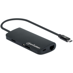 Manhattan 152372 USB-C Dock/Hub with Card Reader, Ports (x5): Ethernet, USB-A (