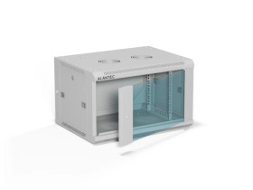 Szafa rack wisząca 19 cali 6U 600x450, drzwi szklane, tył i osłony boczne demontowalne, ZŁOŻONA kolor szary ALANTEC