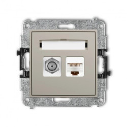 MINI Mechanizm gniazda antenowego poj. typu F (SAT) + gniazda komp. poj. 1xRJ45, kat. 5e, 8-stykowy taupe 60MGFK-1