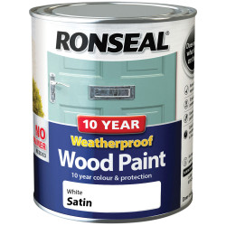 Ronseal 38787 10 Year Weatherproof Wood Paint White Satin 750ml