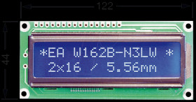 EA W162B-BNLW LCD module, 2x16, H:9,7mm, bl/ws, w.Bel.