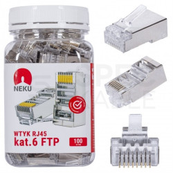 Wtyk modularny RJ45 8P8C kat.6 ekranowany FTP uniwersalny drut linka NEKU opakowanie SŁOIK 100szt.