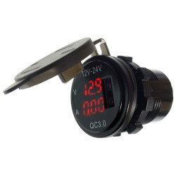 Ładowarka USB 12-24V /5V QC3.0 R RED z VOLT+AMPER