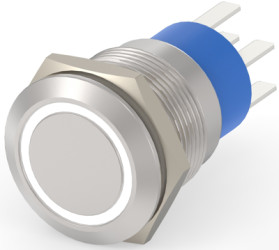 Vandal-proof pushbutton, 2 pole, silver, illuminated  (white), 5 A/250 V, mounting Ø 19.2 mm, IP67, 4-2213767-3