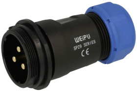 Wtyk; SP2911/P3II-1N; 3 tory; proste; lutowany; 10mm2; 13-16mm; SP29; na przewód; 30mm; skręcane; nylon66; niebiesko-czarny; IP6