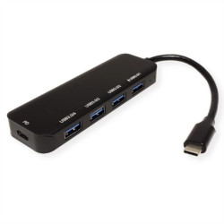 VALUE Hub USB 3.2 Gen 1, 4-portowy, kabel połączeniowy typu C, z 1 portem PD