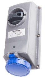 Złącze przemysłowe - zasilające 32A Gniazdo 230 V 2P + E Żeński Scame Niebieski Montaż na panelu IP67