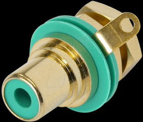 NYS367-5 RCA panel jack, gold, green colour ID ring