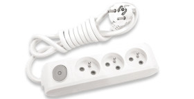 Przedłużacz Przenośny 3-Krotny Z Uziemieniem, Wyłącznikiem I Przesłonami Styków 3m, Kolor Biały / Wlta0633-2wh