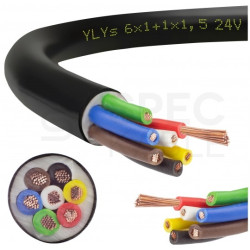 Kabel samochodowy YLYs 6x1mm2 + 1x1,5mm2 czarny 24V zewnętrzny przyczepowy linka Elektrokabel