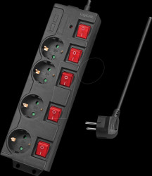 LPS251 Socket outlet, four sockets, 1.5 m, with 5 switches, black