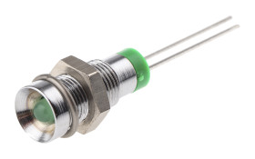 Lampka kontrolna do montażu panelowego 2V dc, zielona 6mm LED Chrom Styk ołowiowy RS PRO
